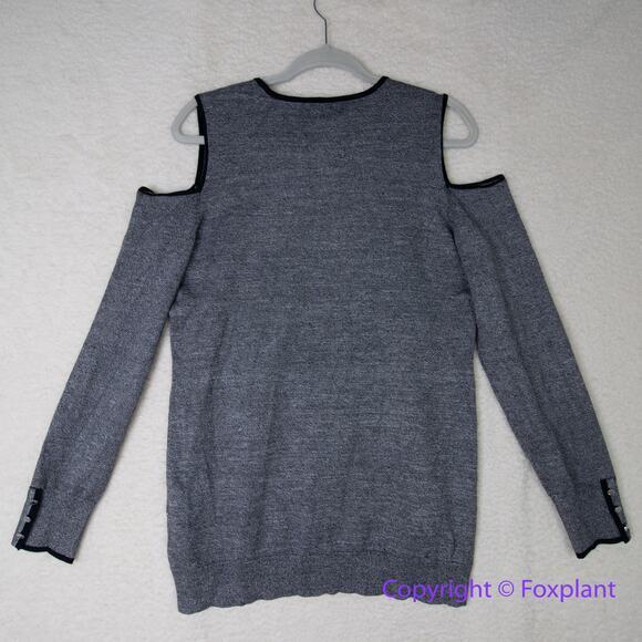 CALVIN KLEIN Women's Gray Contrast-trim Cold-shoulder Sweater Top Size M - Picture 10 of 16